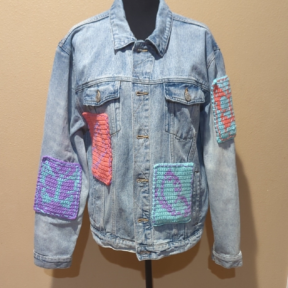 PacSun Denim Jacket with Colorful Patches